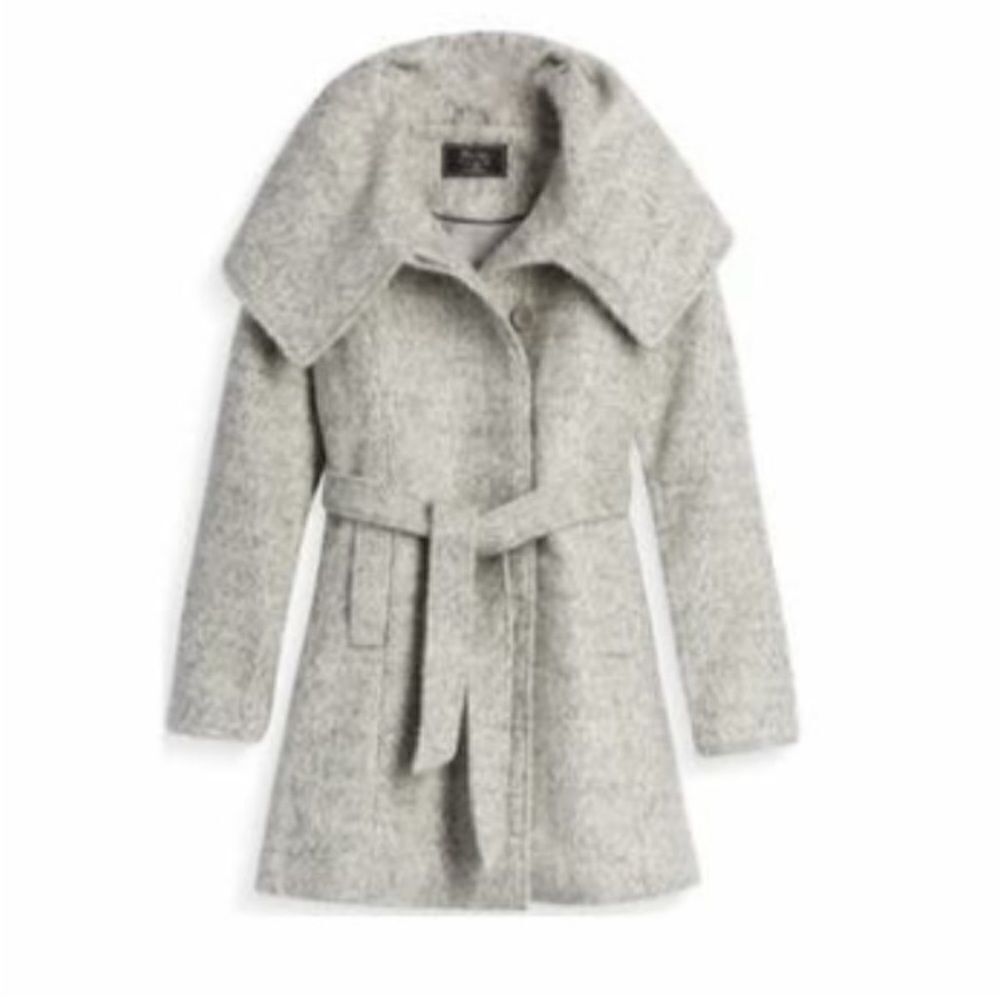 Mo-Ka Wool Wrap Belted Shawl Funnel Neck Draped Cropped Trench Coat Women’s L - Picture 3 of 8